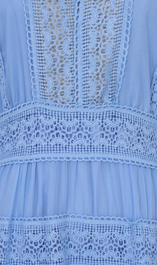 Kamaria Blue Tiered Lace Maxi Dress - Effortless Elegance
