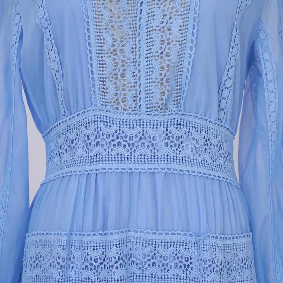 Kamaria Blue Tiered Lace Maxi Dress - Effortless Elegance