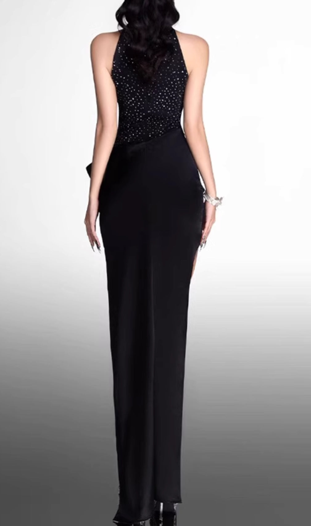 Ela Black Halter Flower Maxi Dress