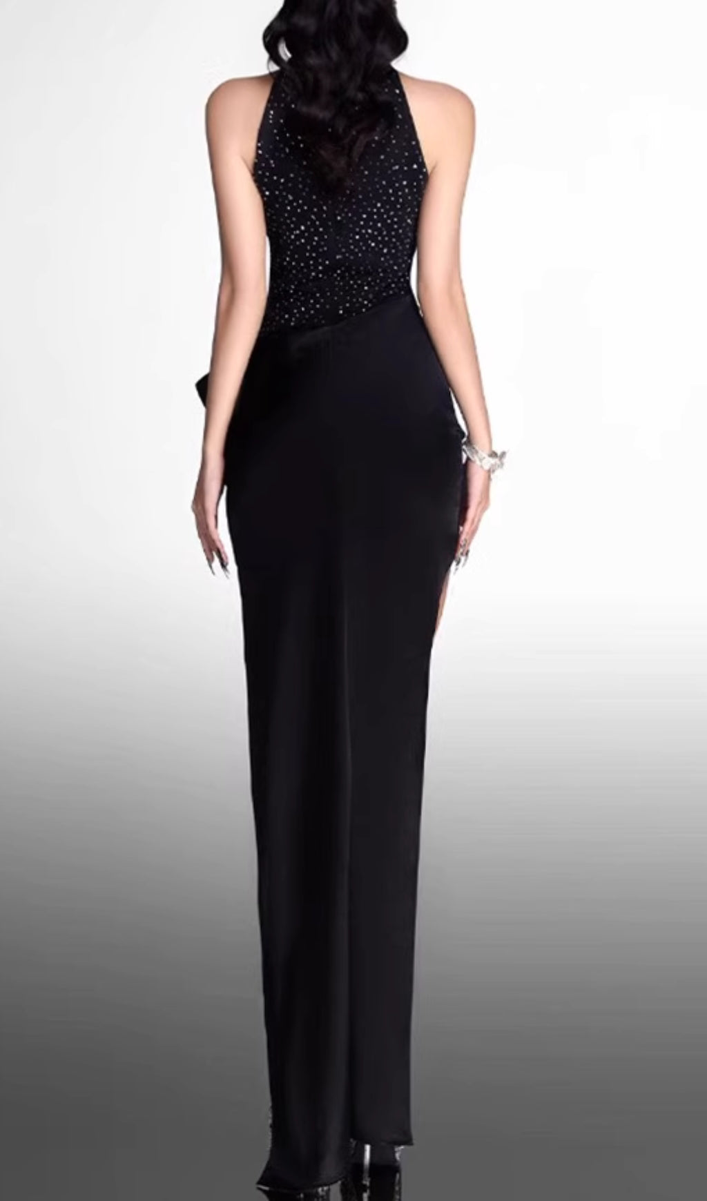 Ela Black Halter Flower Maxi Dress