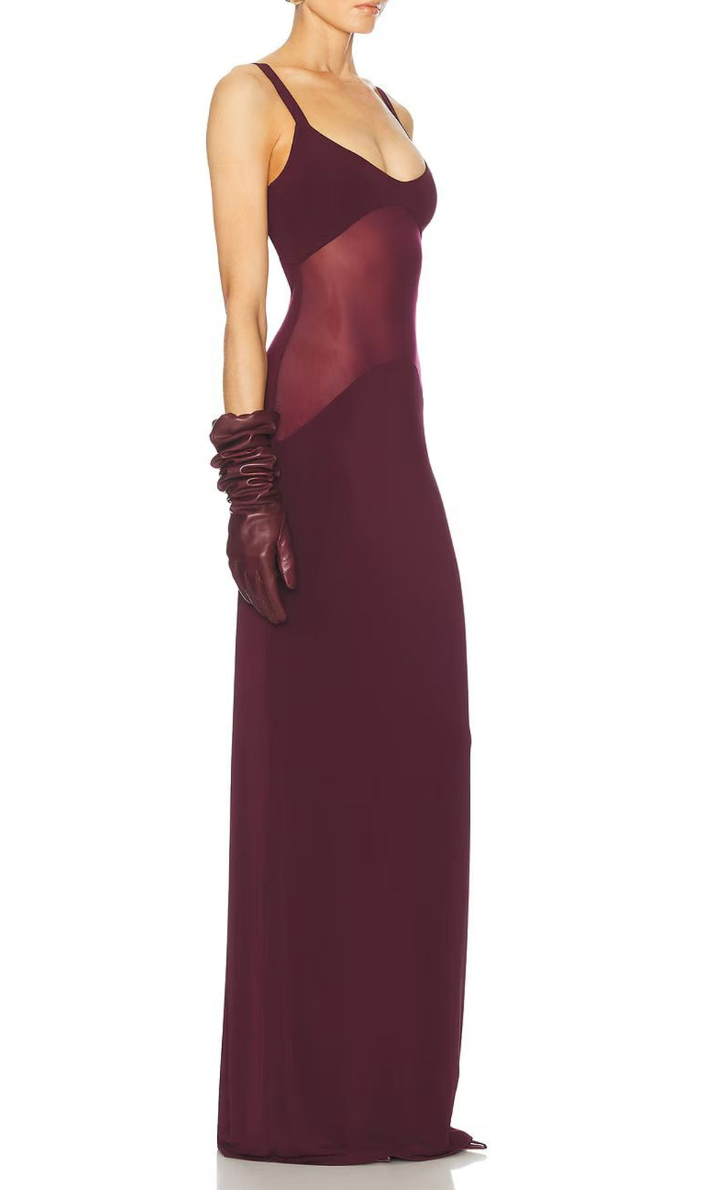 Mesh Insert Maxi Dress Burgundy