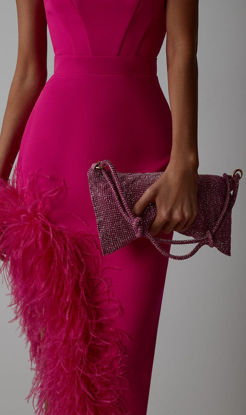 Feather High-Low Dress In Pink