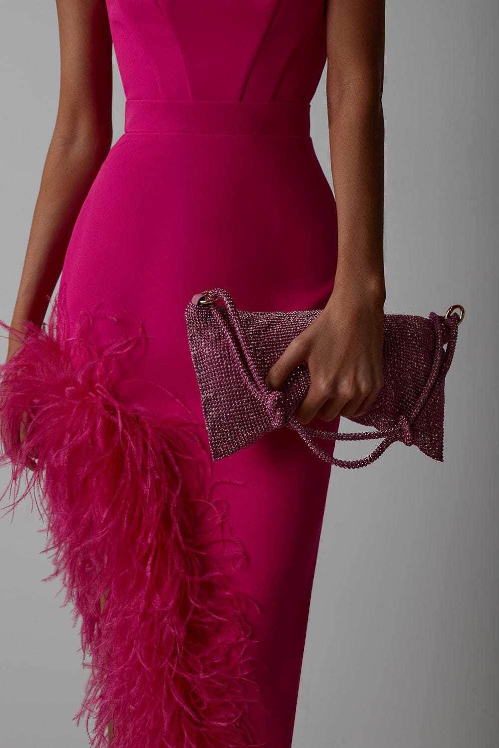 Feather High-Low Dress In Pink