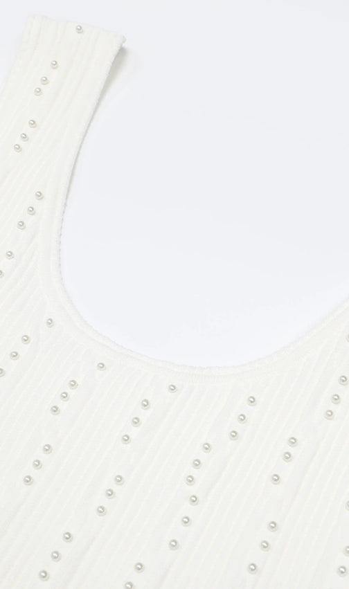 Kinneret White Sleeveless Beaded Knit Mini Dress