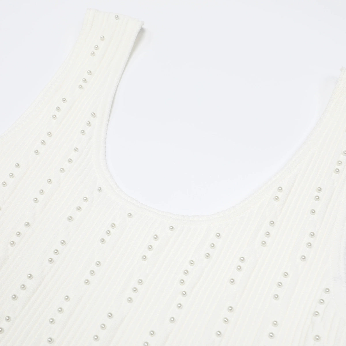 Kinneret White Sleeveless Beaded Knit Mini Dress