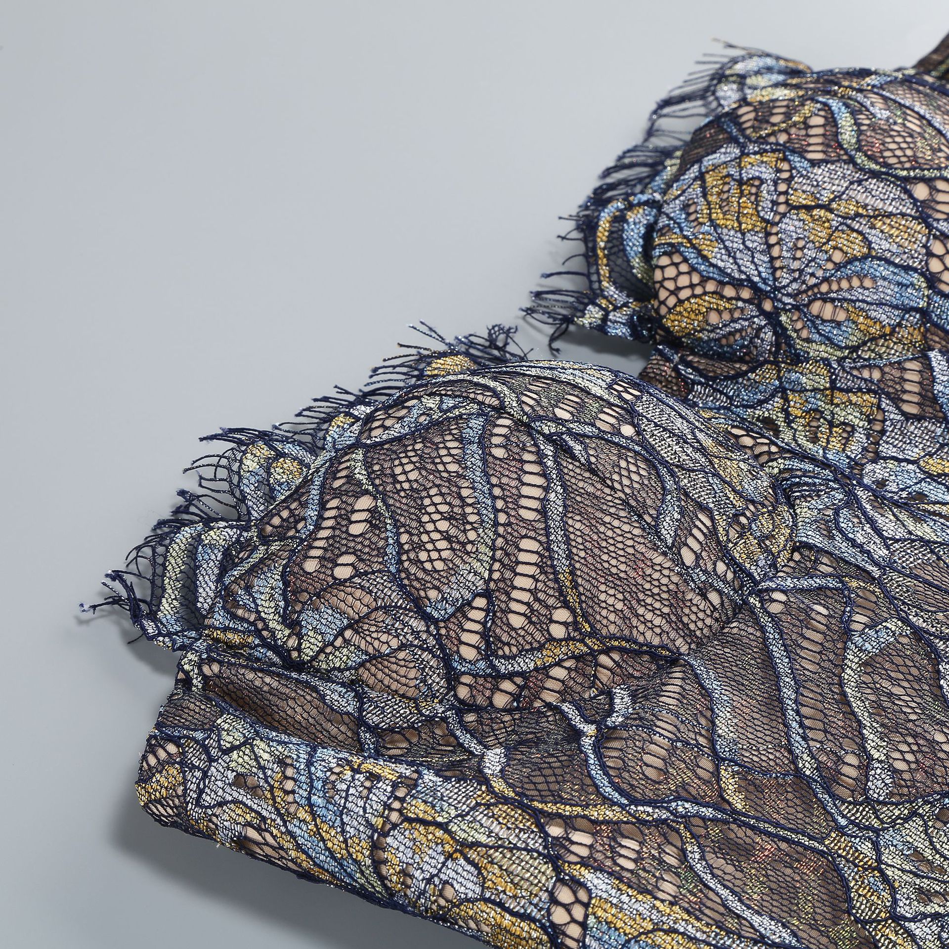 Javion Enchanting Strapless Floral Lace Gown with Opera Gloves