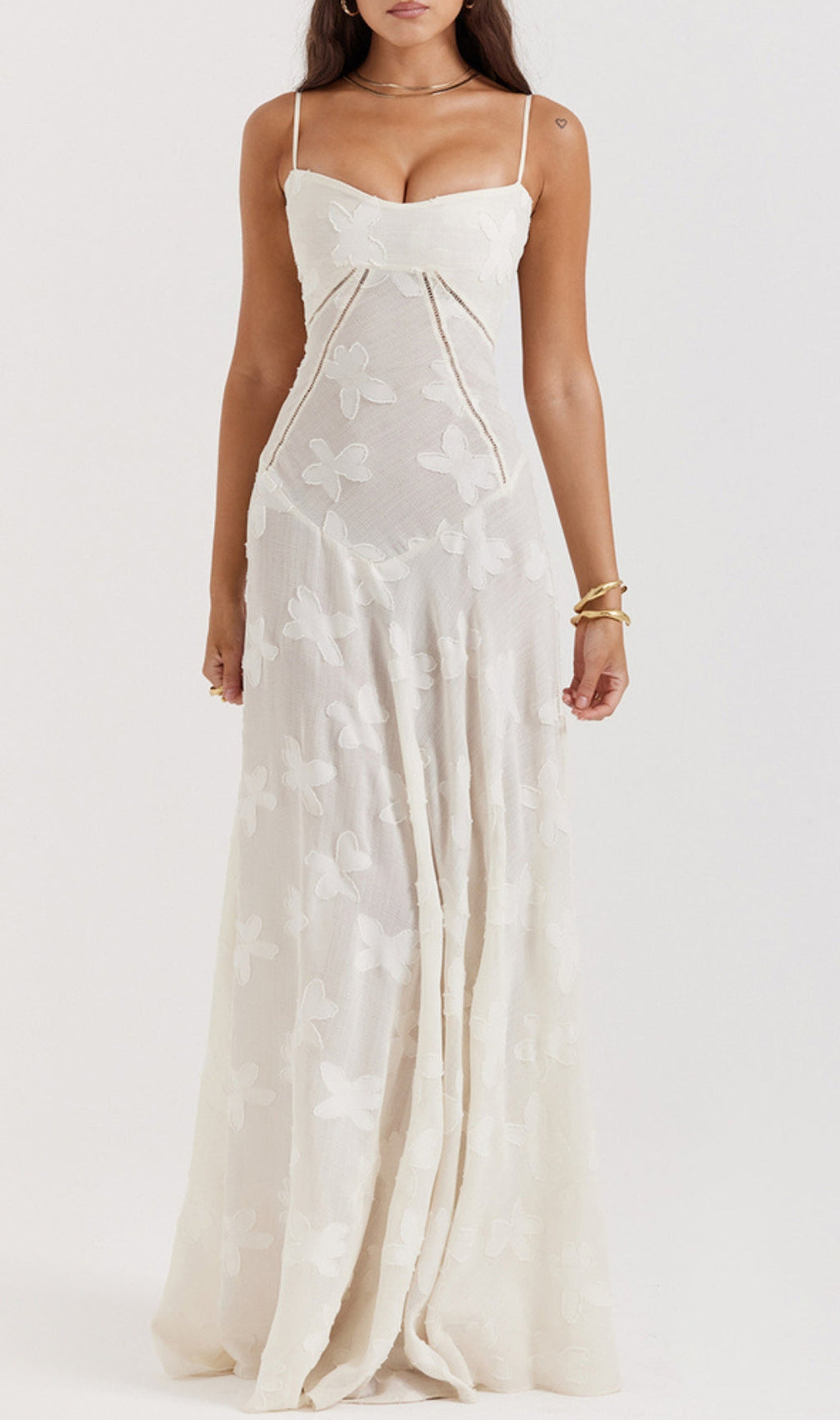 Billie Cream Floral Lace Back Maxi Dress