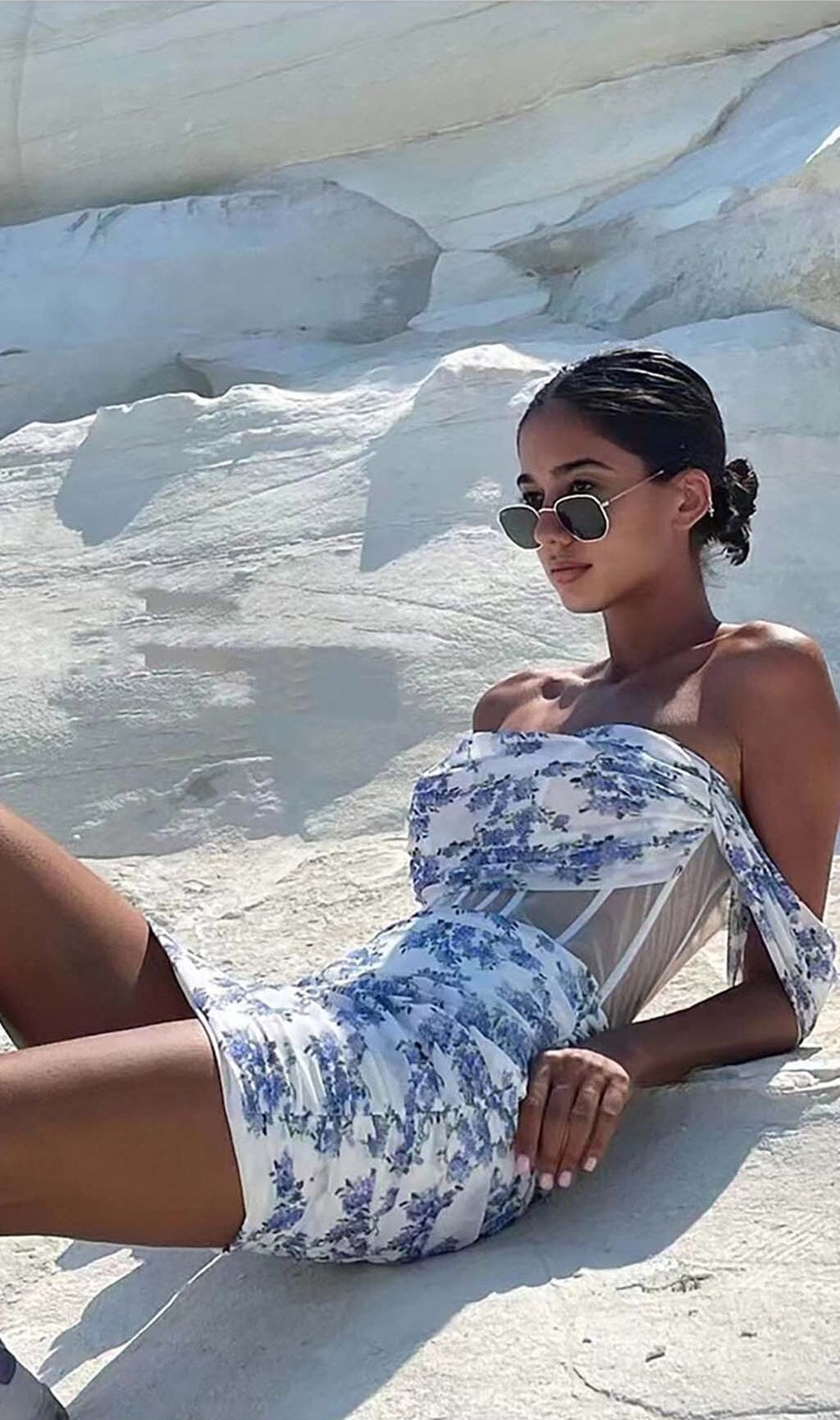 Floral -Print Corset Mini Dress In Lilac Flowers