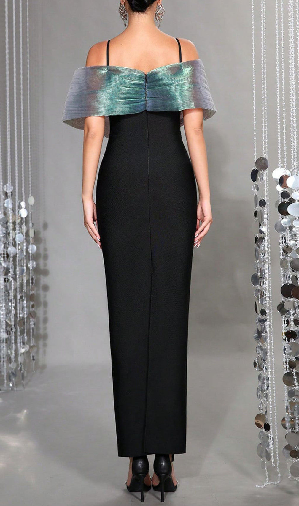 Confidence-Boosting Iridescent Cross-Shoulder Bandage Maxi Gown