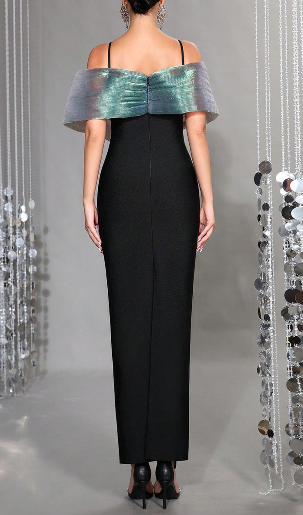 Confidence-Boosting Iridescent Cross-Shoulder Bandage Maxi Gown