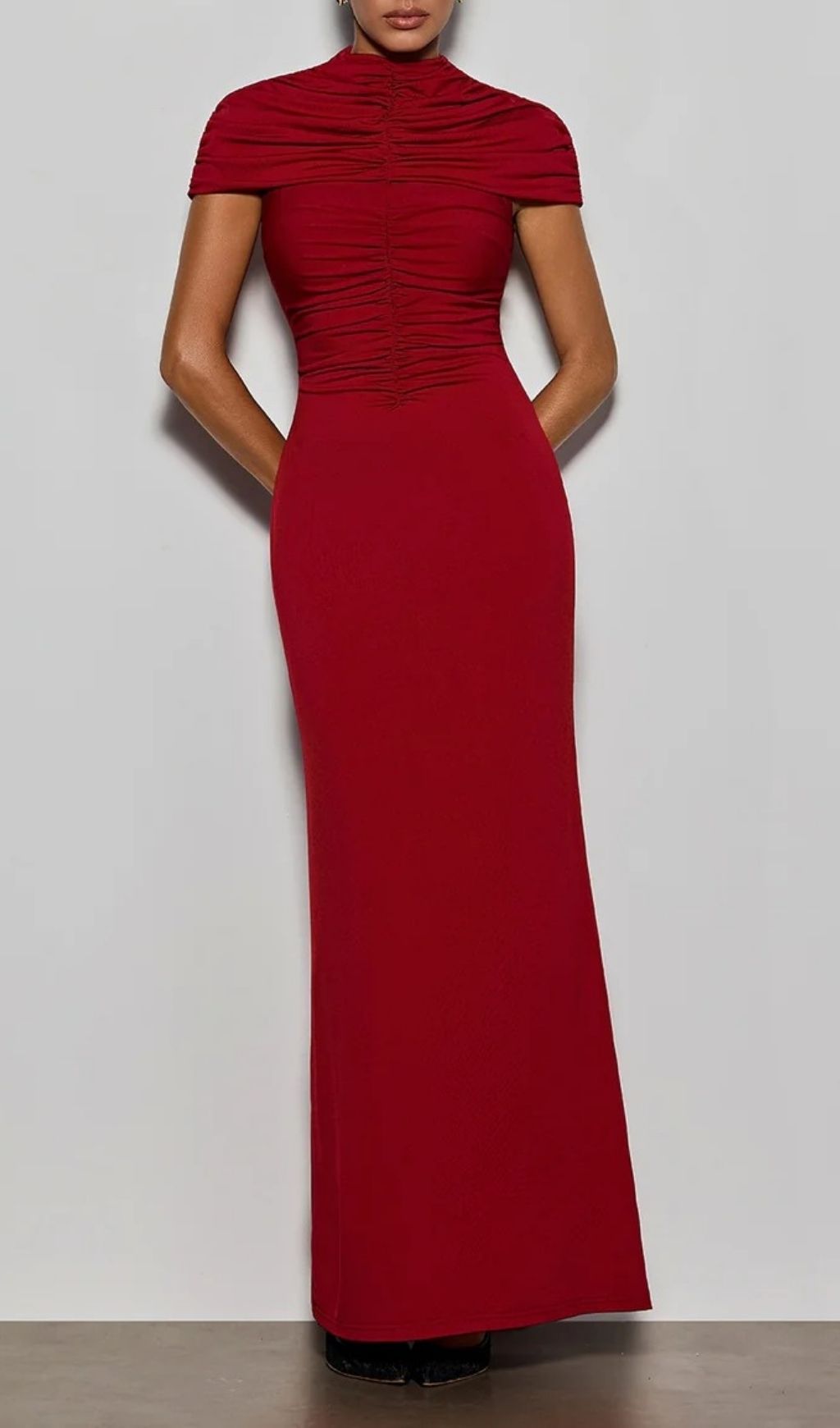 Delma Wine Ruched Bodycon Maxi Gown | Elegant Evening & Formal Dress