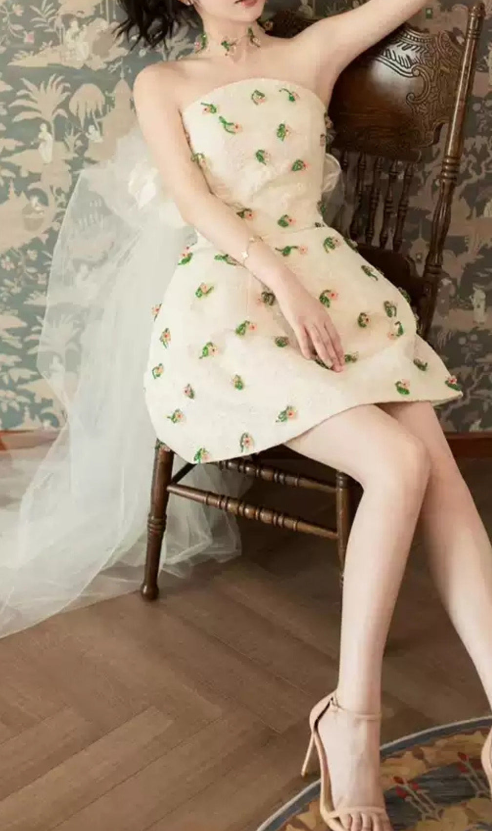 Dalila Strapless Embellished Mesh Mini Dress