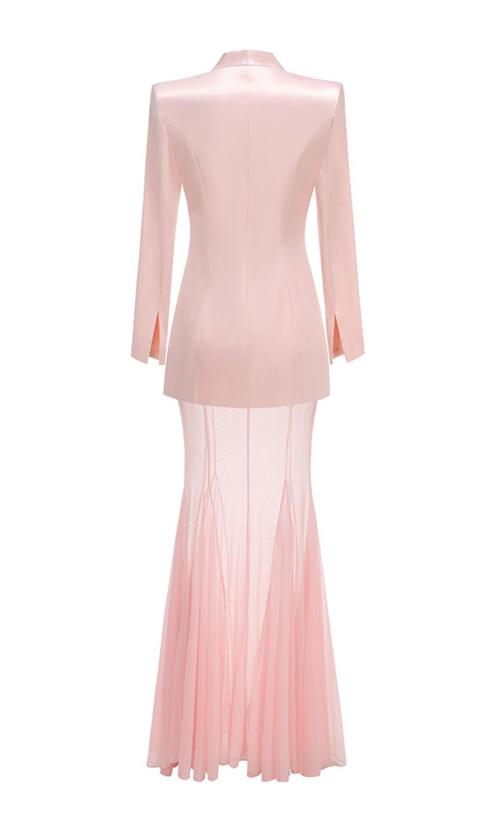 Ilham Chic Pink Tailored Blazer & Sheer Mesh Maxi Skirt Set - Modern Statement Ensemble