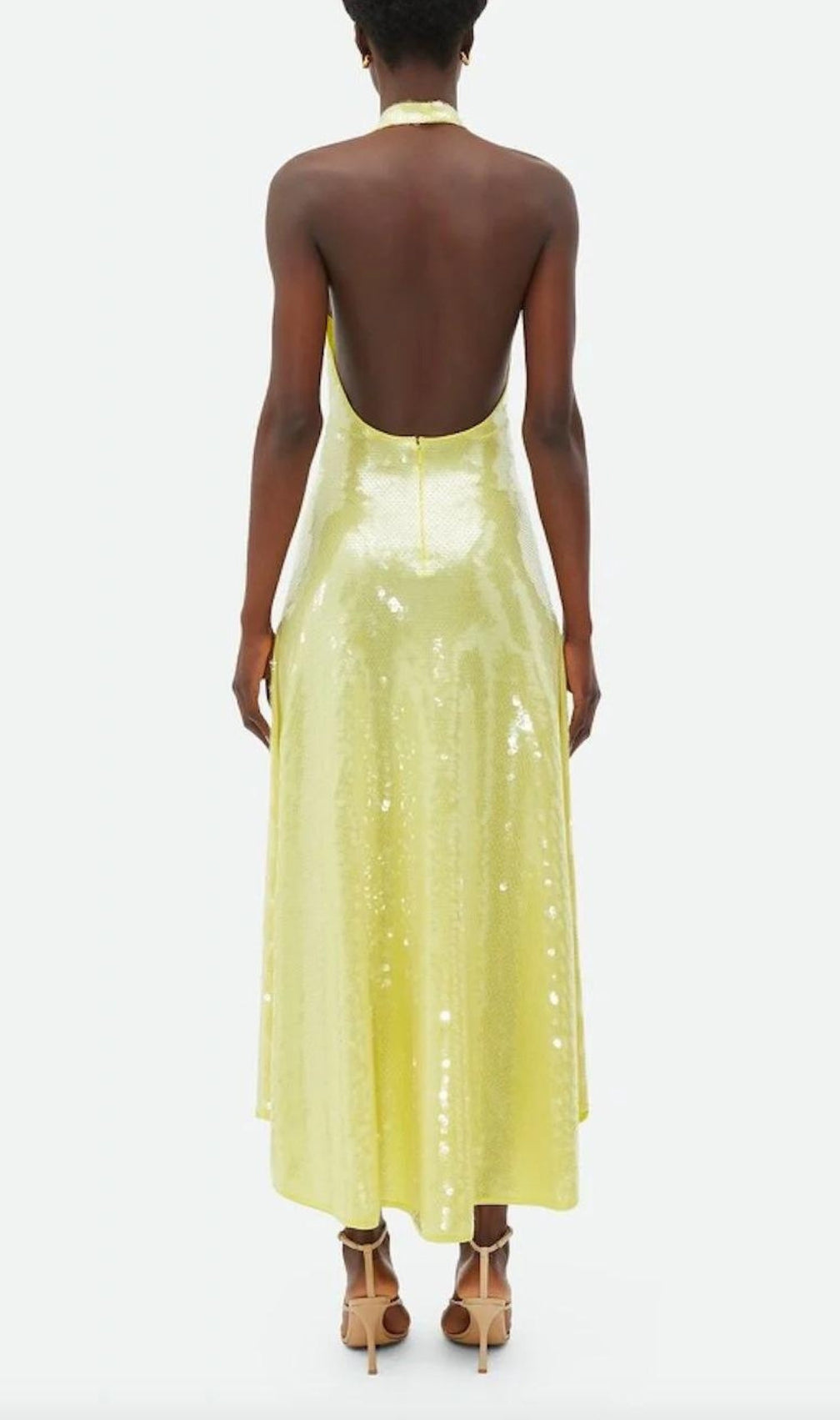 Sequin Halter Neck A-Line Backless Midi Dress