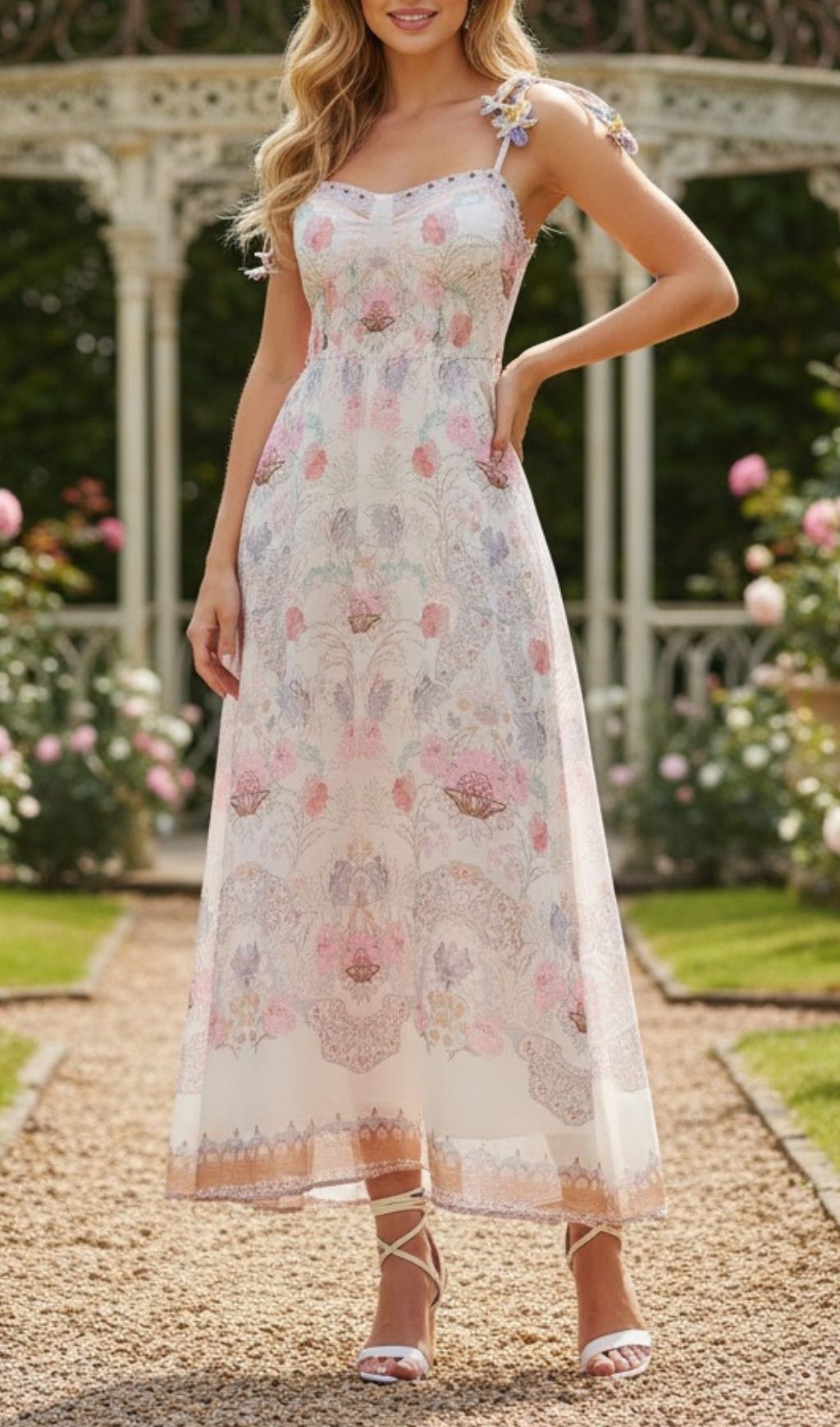 Karol Romantic Floral Maxi Dress - Bohemian Strappy Gown for Women