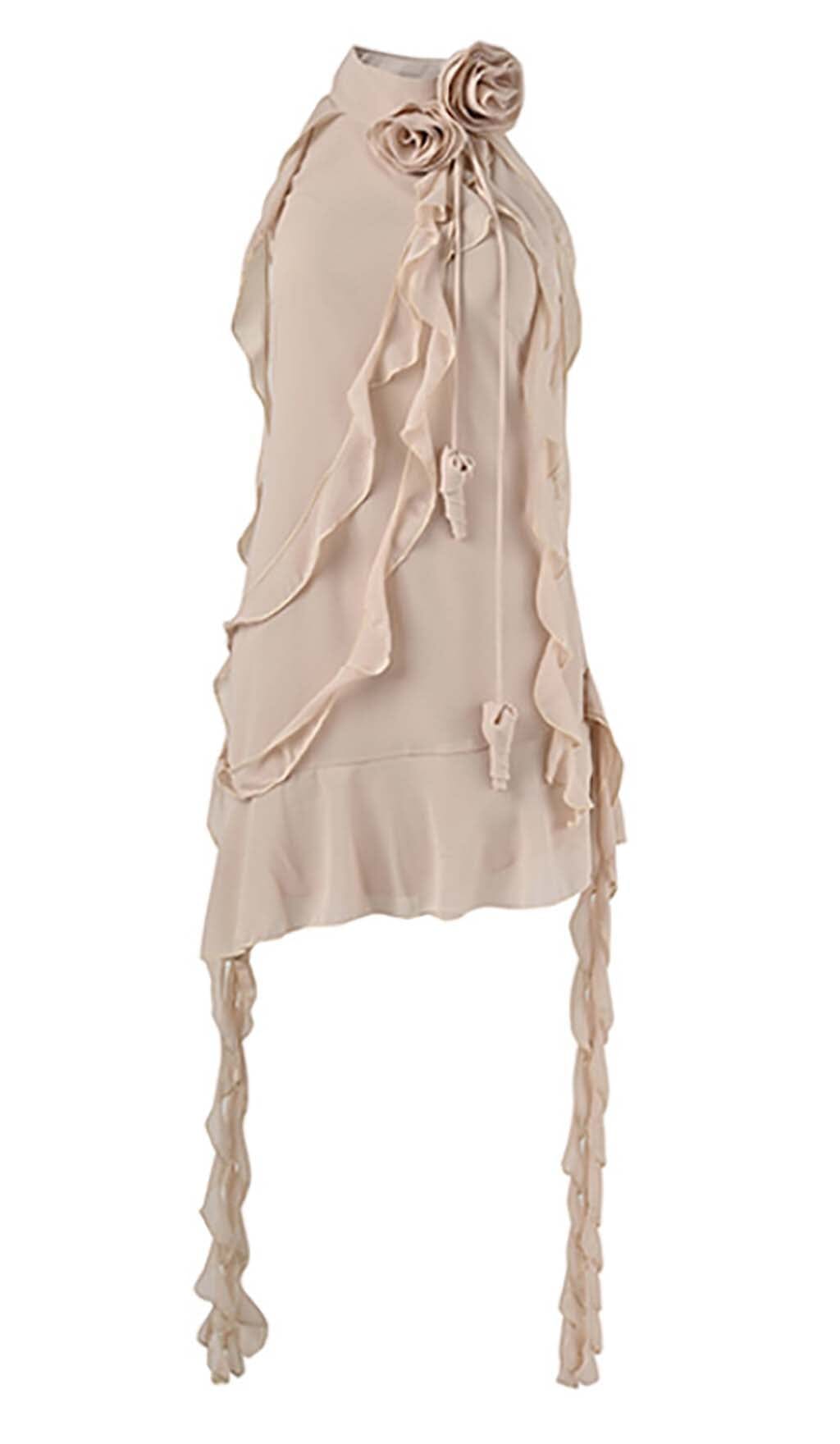 Sleeveless Ruffles Mini Dress In White