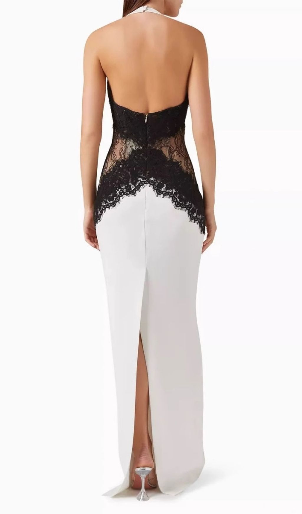 Kaylani Chic White Halter Maxi Dress with Black Lace Inset