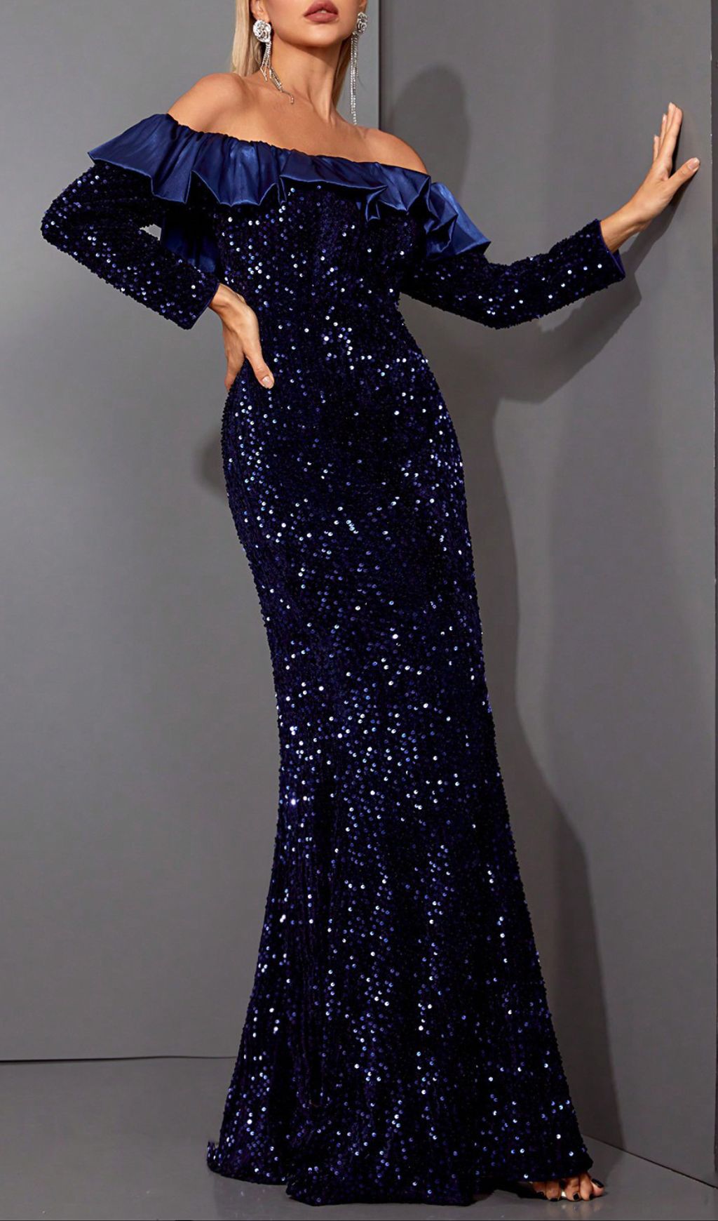 Hudson Blue Off-Shoulder Sequin Maxi Dress