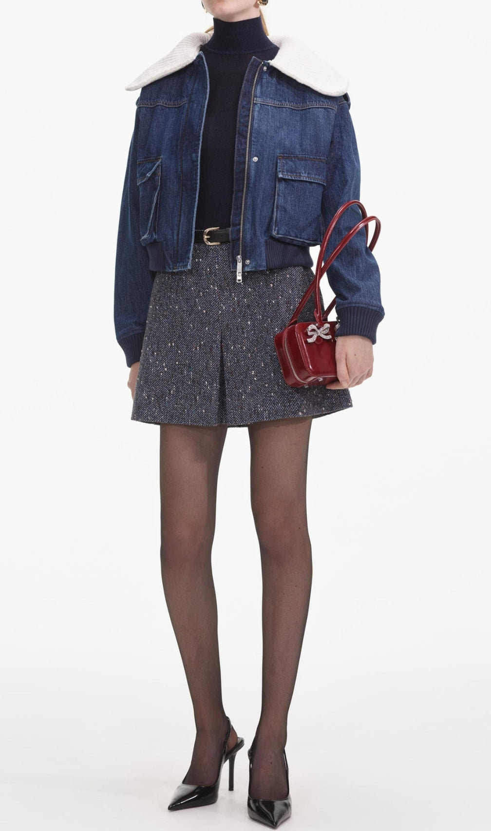 Denim Knit Collar Jacket