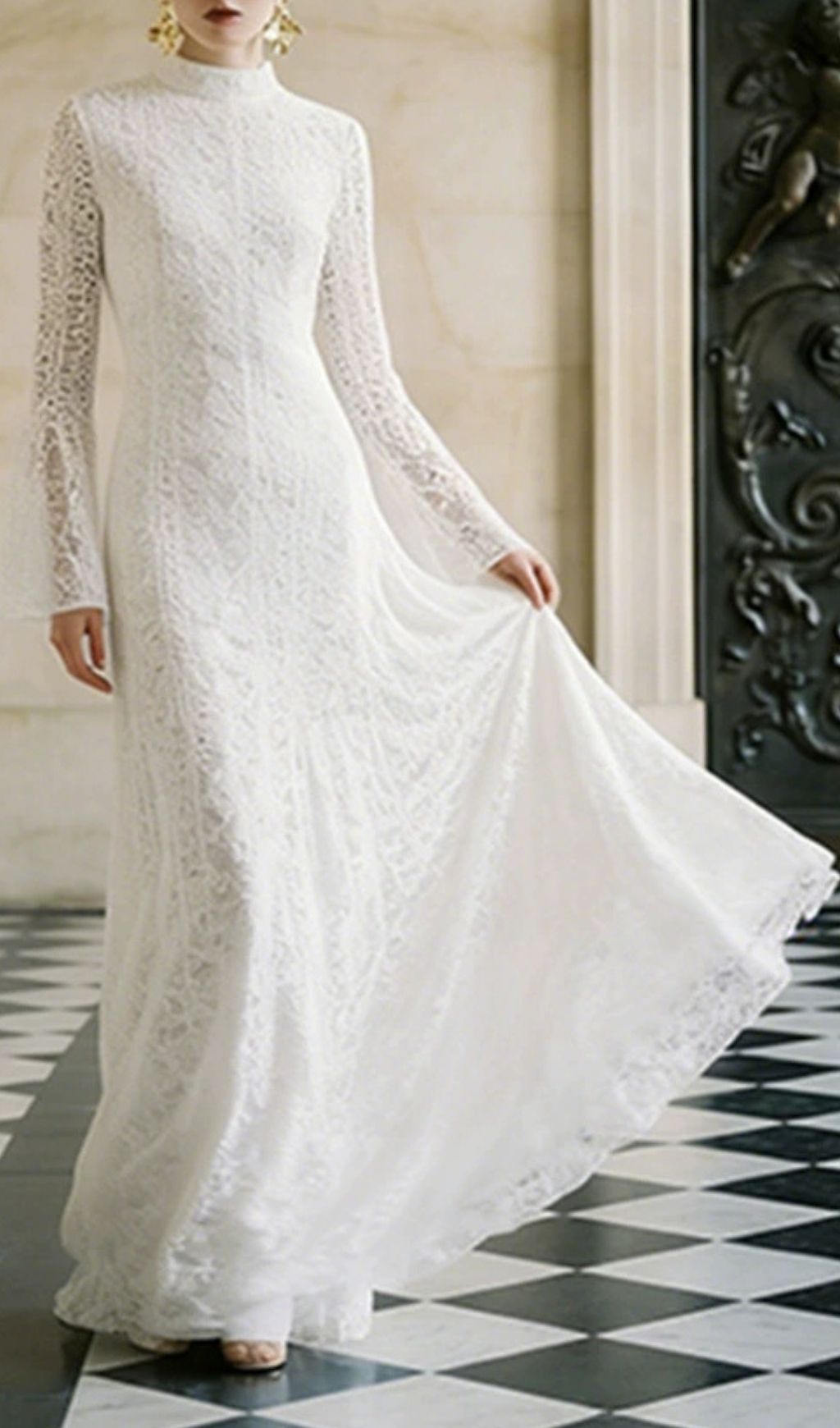 Kiyoko White Flared Long Sleeve Lace Maxi Dress