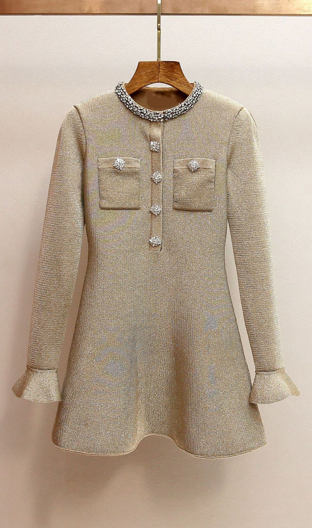 Sparkling Gold Crystal Embellished Mini Dress