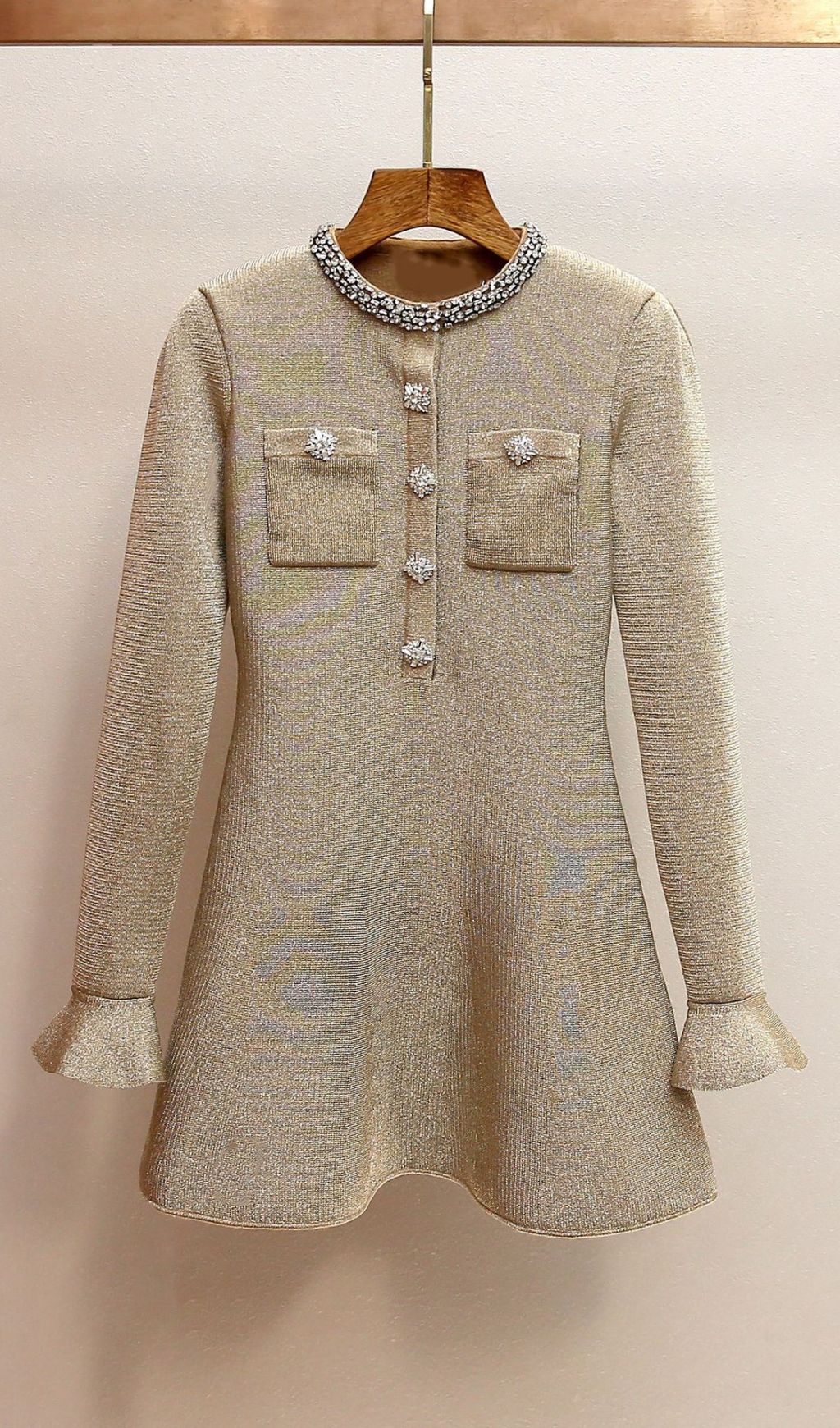 Sparkling Gold Crystal Embellished Mini Dress