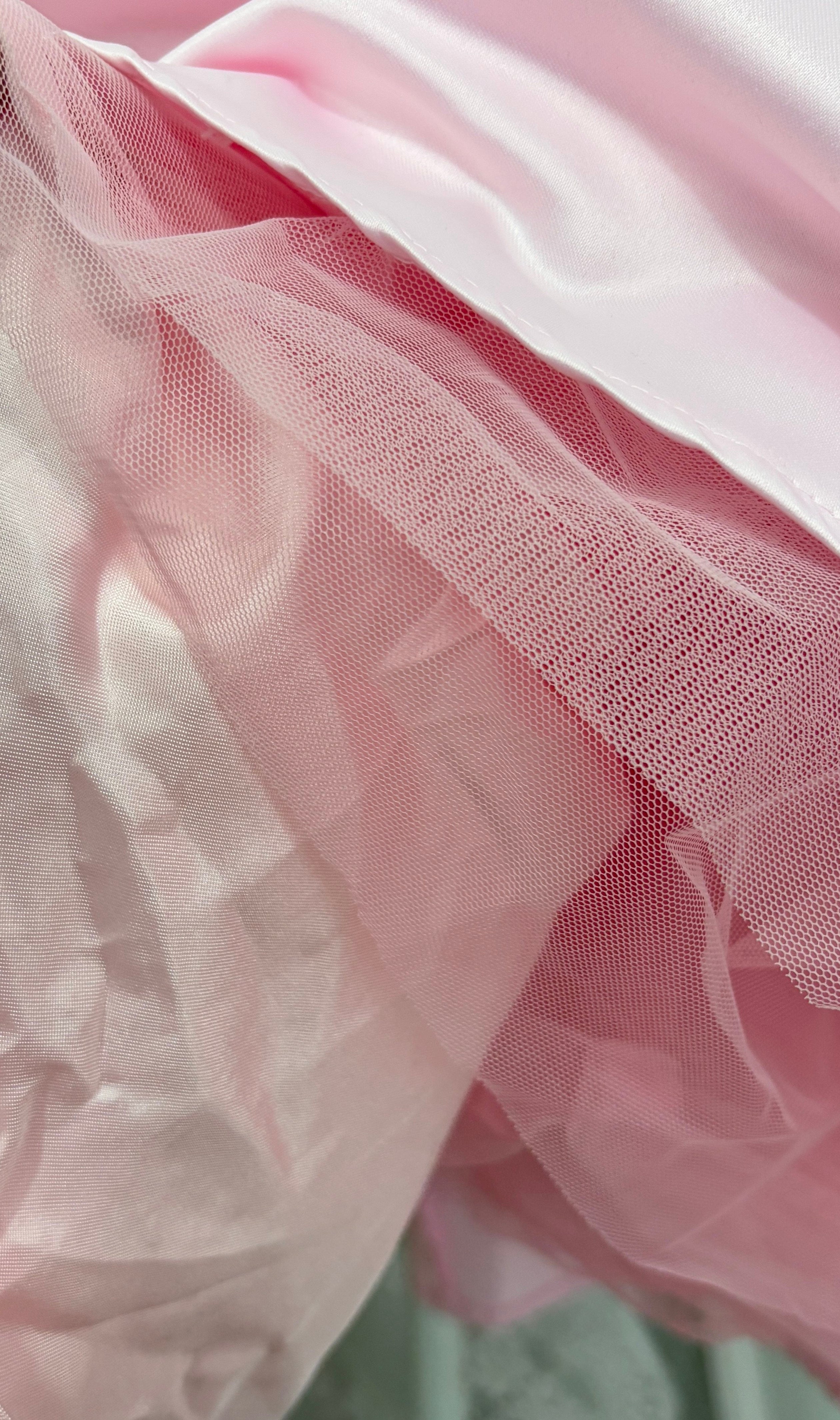 Pink Strapless Large Floral Print Satin Ball Gown