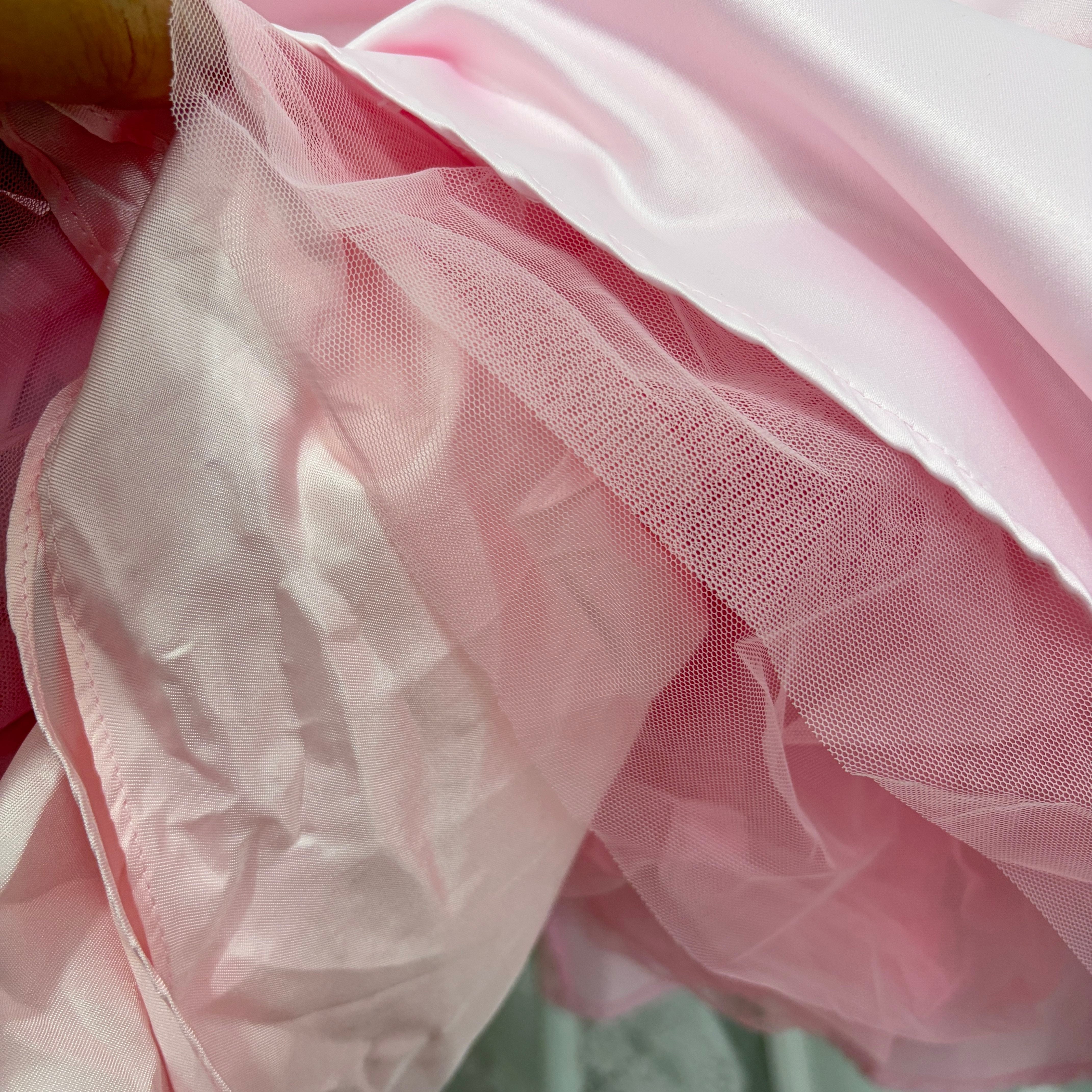 Pink Strapless Large Floral Print Satin Ball Gown