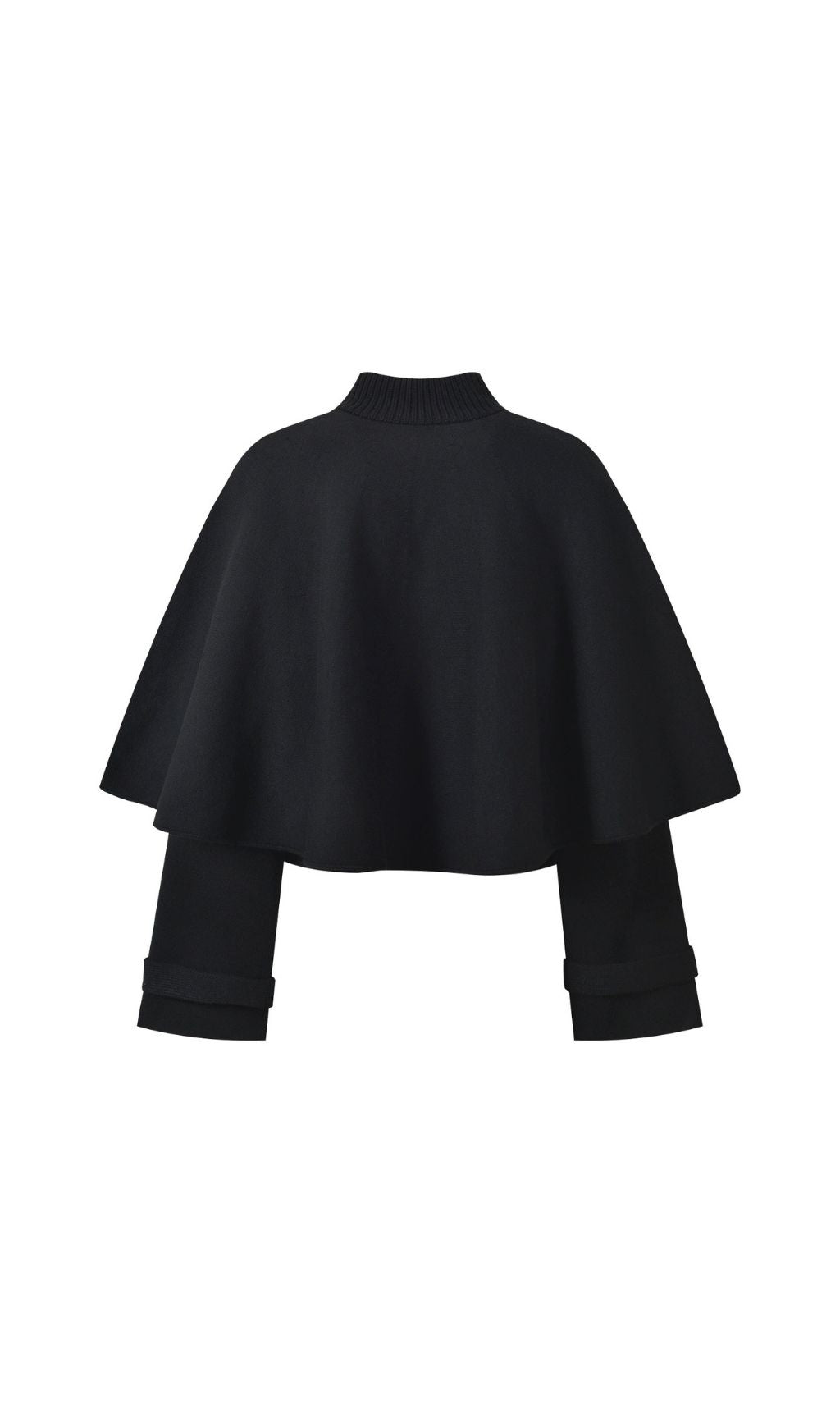 Chic Black Cape Effect Cardigan with Gold Clover Buttons