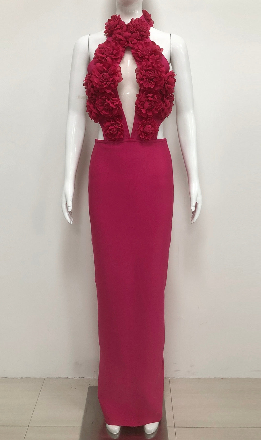 Eydie Halter Flower Bandage Maxi Dress