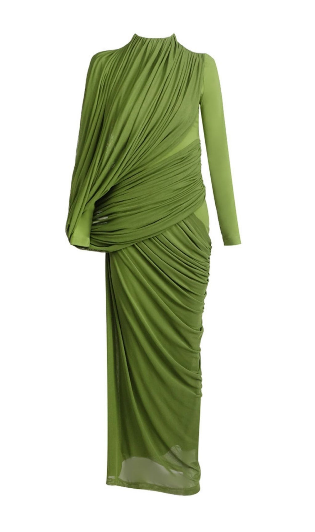 Kalila Elegant Draped Green Long Sleeve Maxi Dress