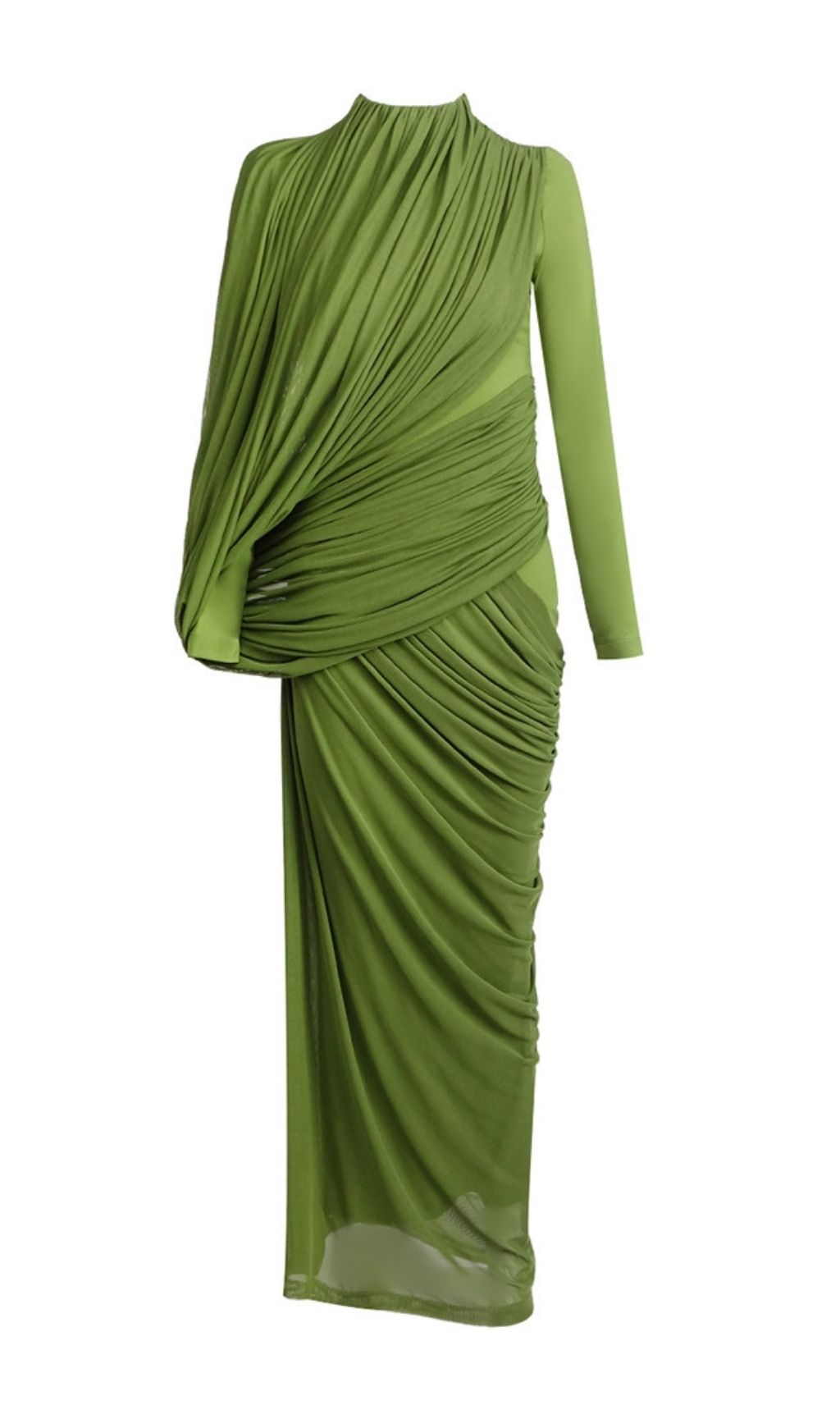 Kalila Elegant Draped Green Long Sleeve Maxi Dress
