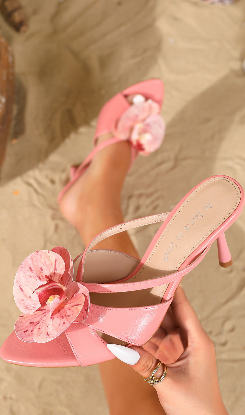 On Feet & In Love® Pink Orchid Strappy Heels | Hécate Collection