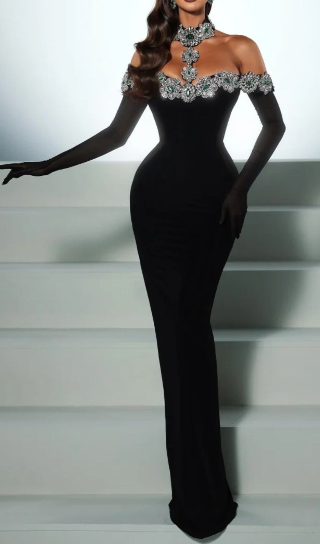 Banu Crystal Halter Maxi Bandage Dress