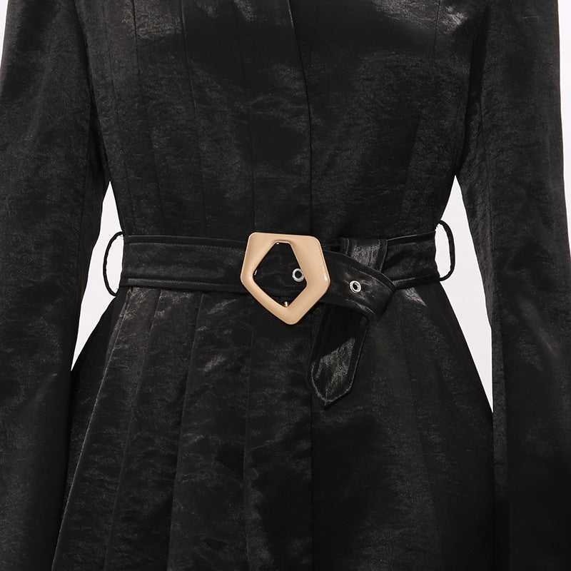 Power Chic: Indigo Black Belted Blazer for Women | Tailored Kimono Jacket with Statement Buckle