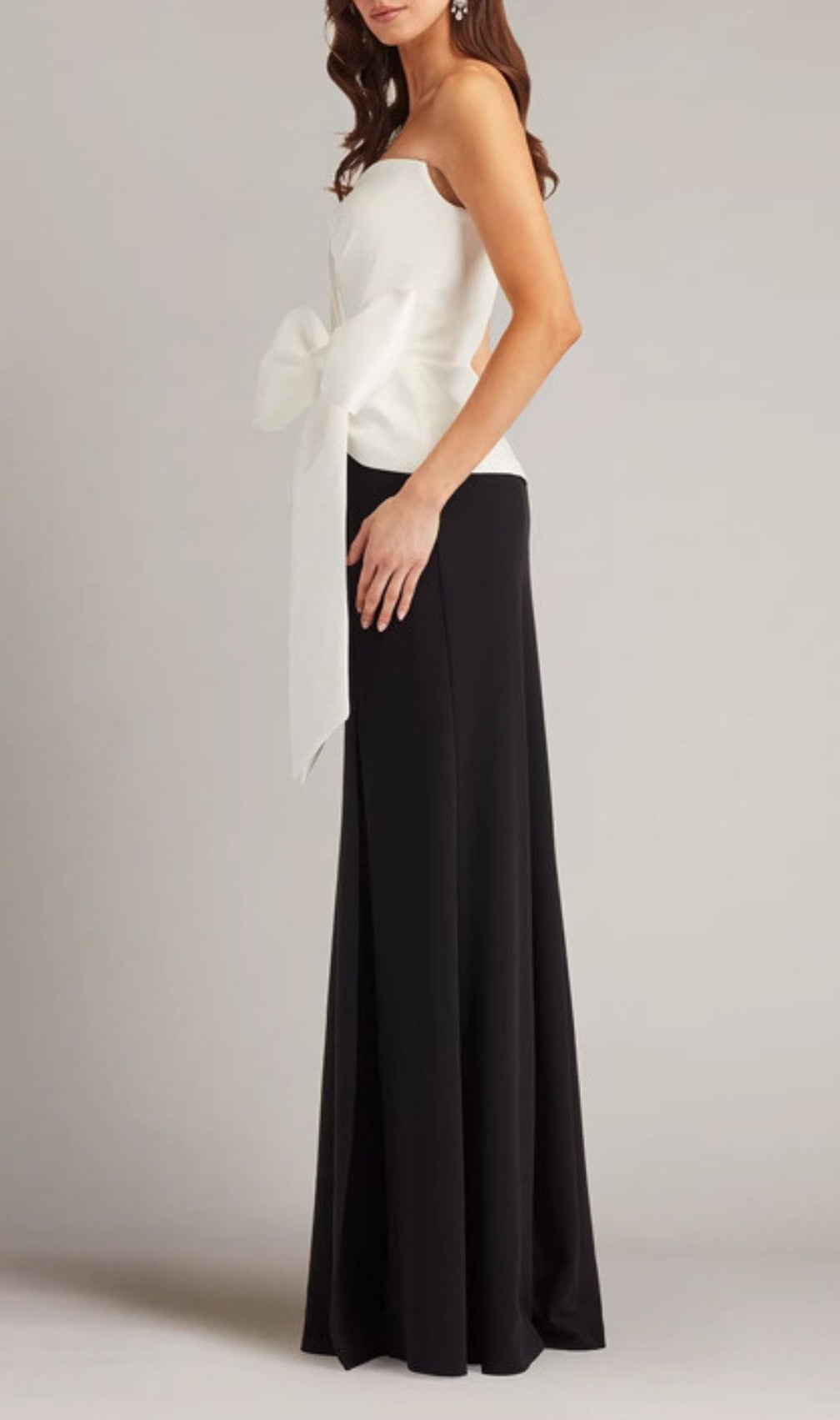 Kevine Elegant Strapless Bow Maxi Dress with High Slit | Formal Evening Gown