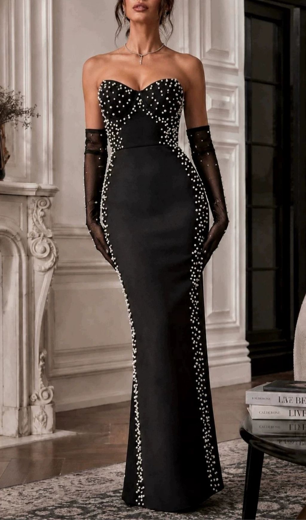 Kojo Black Beaded Bandage Maxi Dress