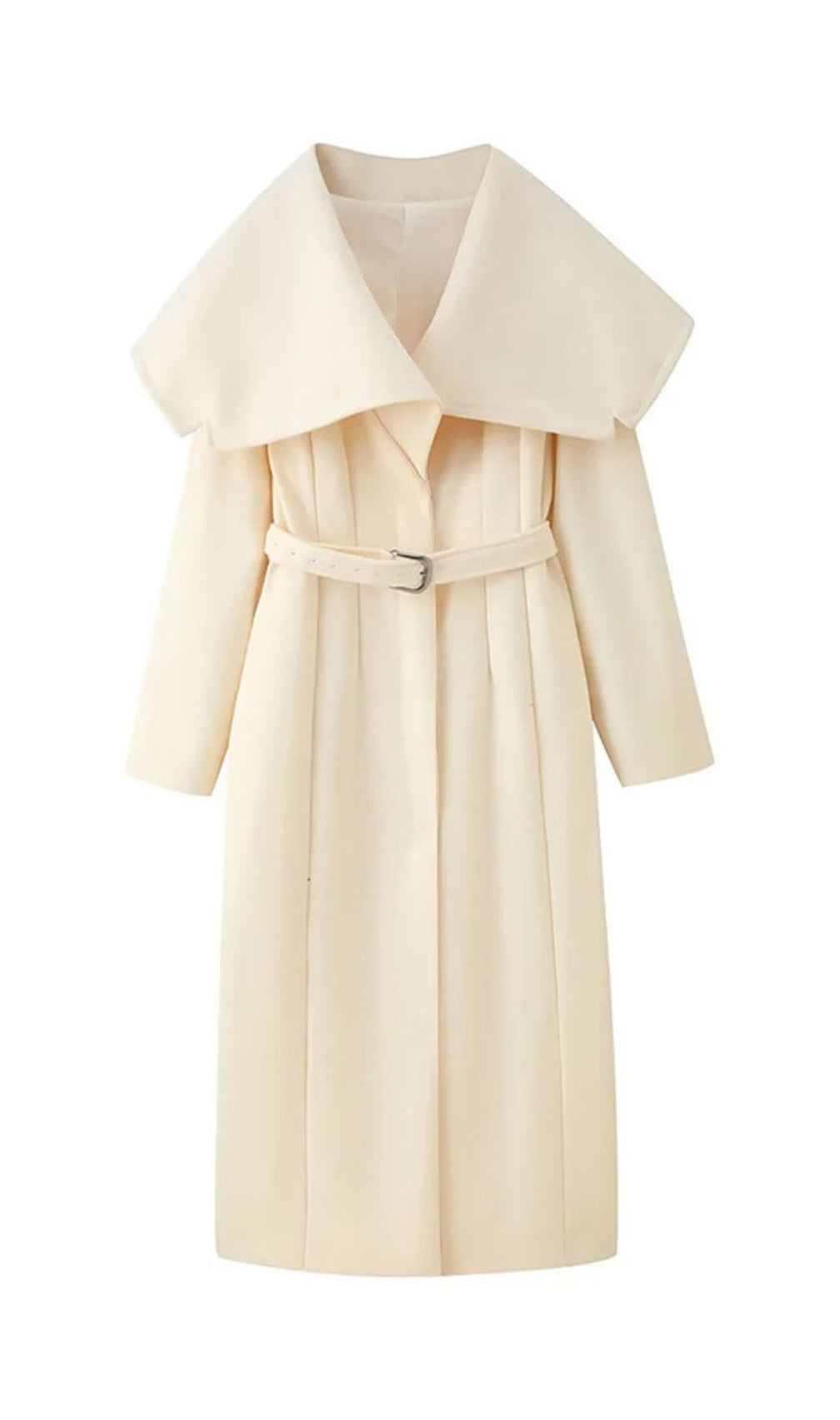 Izabella Luxe Belted Maxi Coat - Draped Collar & Tailored Elegance