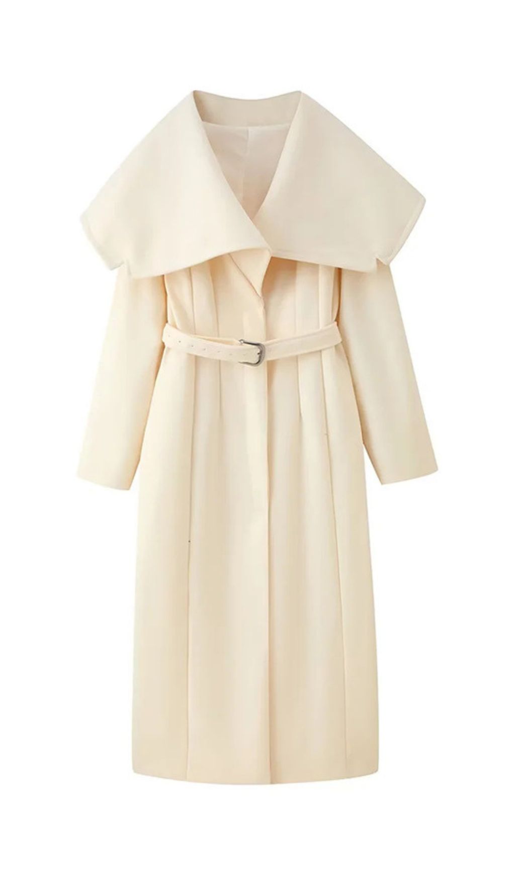 Izabella Luxe Belted Maxi Coat - Draped Collar & Tailored Elegance