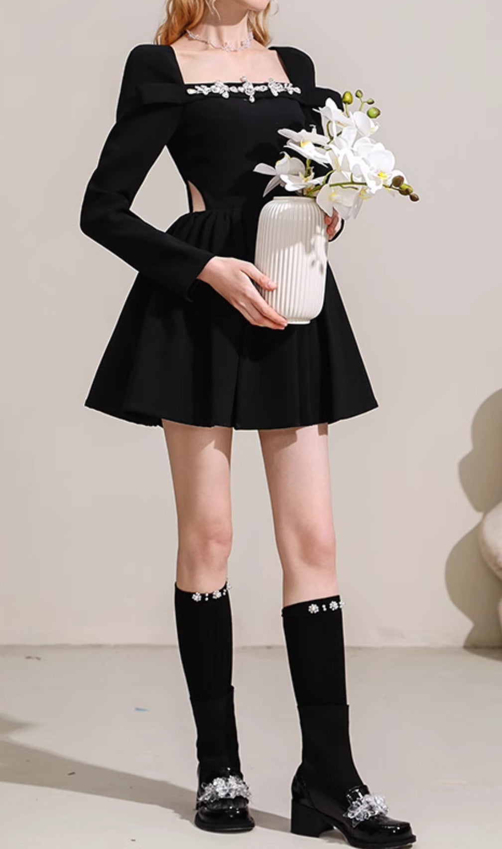 Cathal Black Long Sleeve Crystal Mini Dress