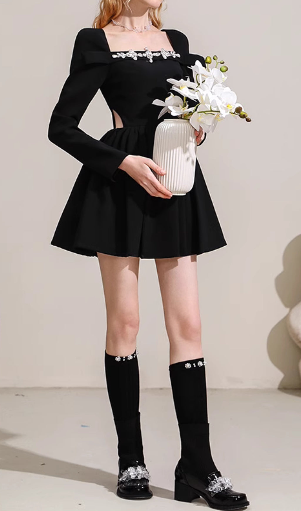 Cathal Black Long Sleeve Crystal Mini Dress