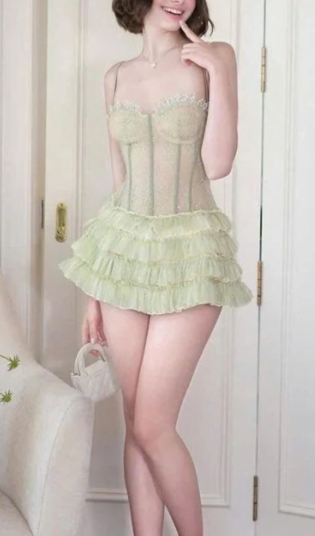 Gulay Green Lace Corset Mini Dress