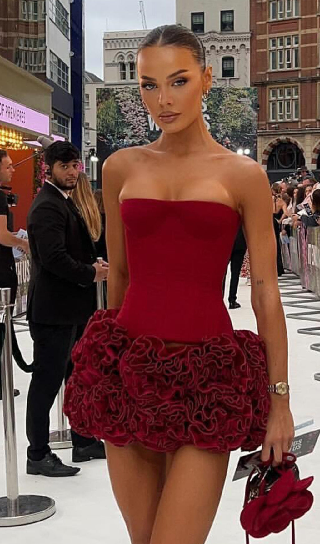 Becca Red Strapless Corset Flower Mini Dress