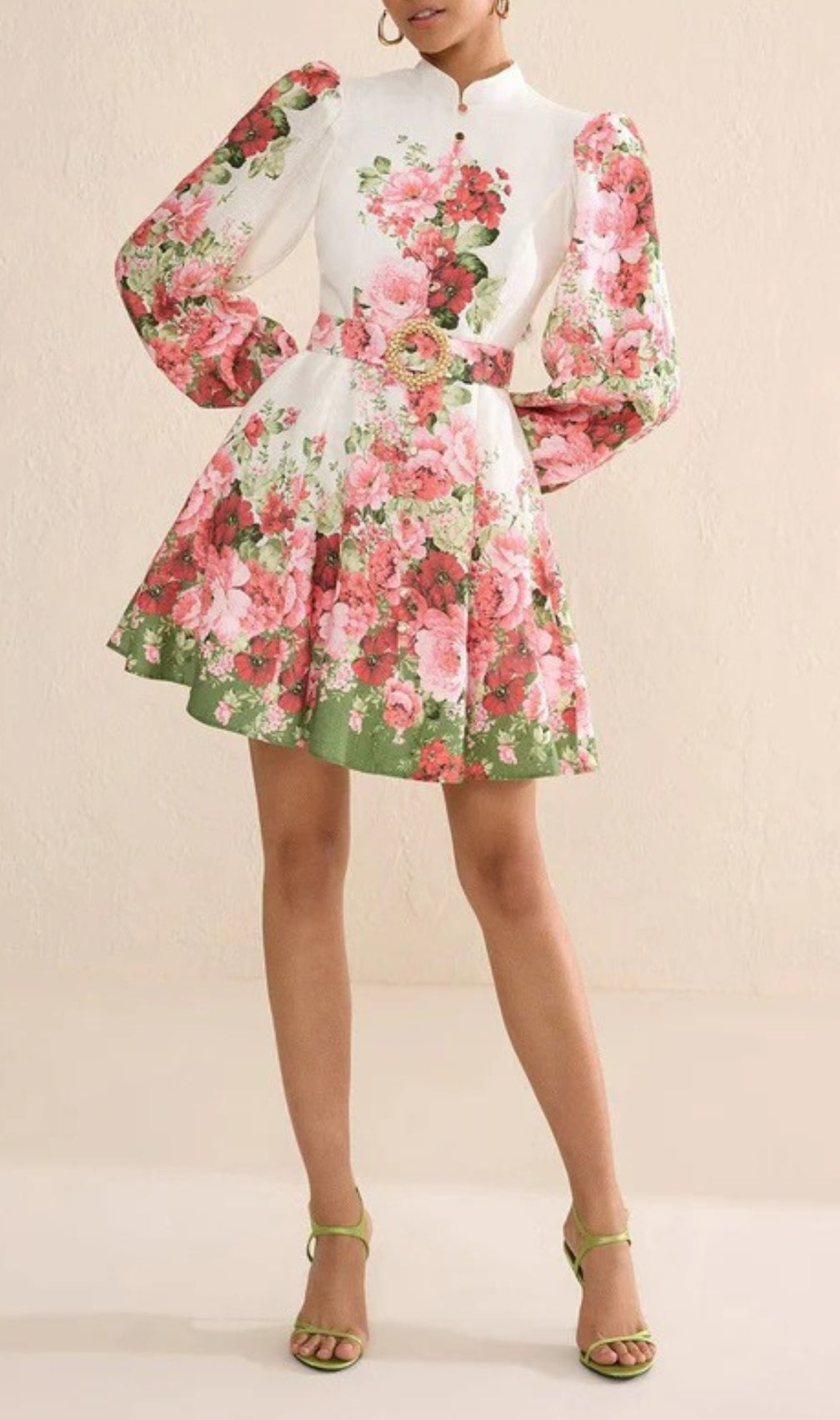 Branwen Floral Mandarin Collar Mini Dress