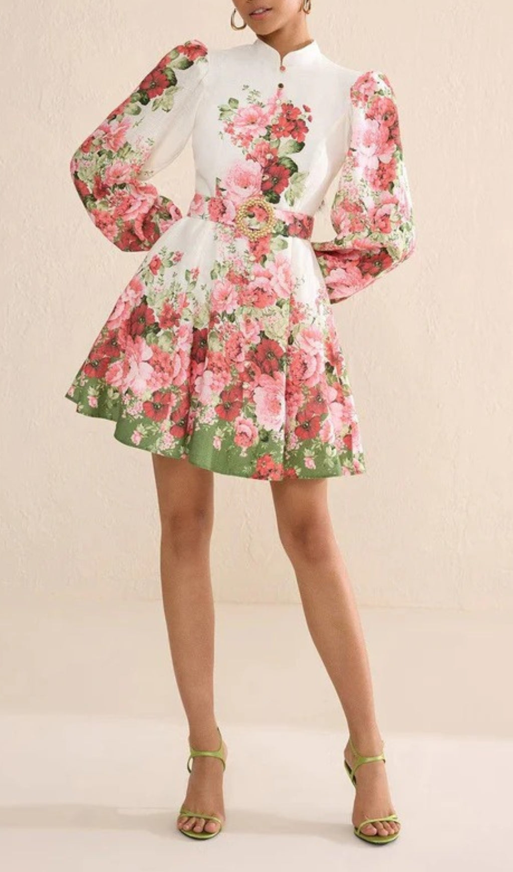 Branwen Floral Mandarin Collar Mini Dress