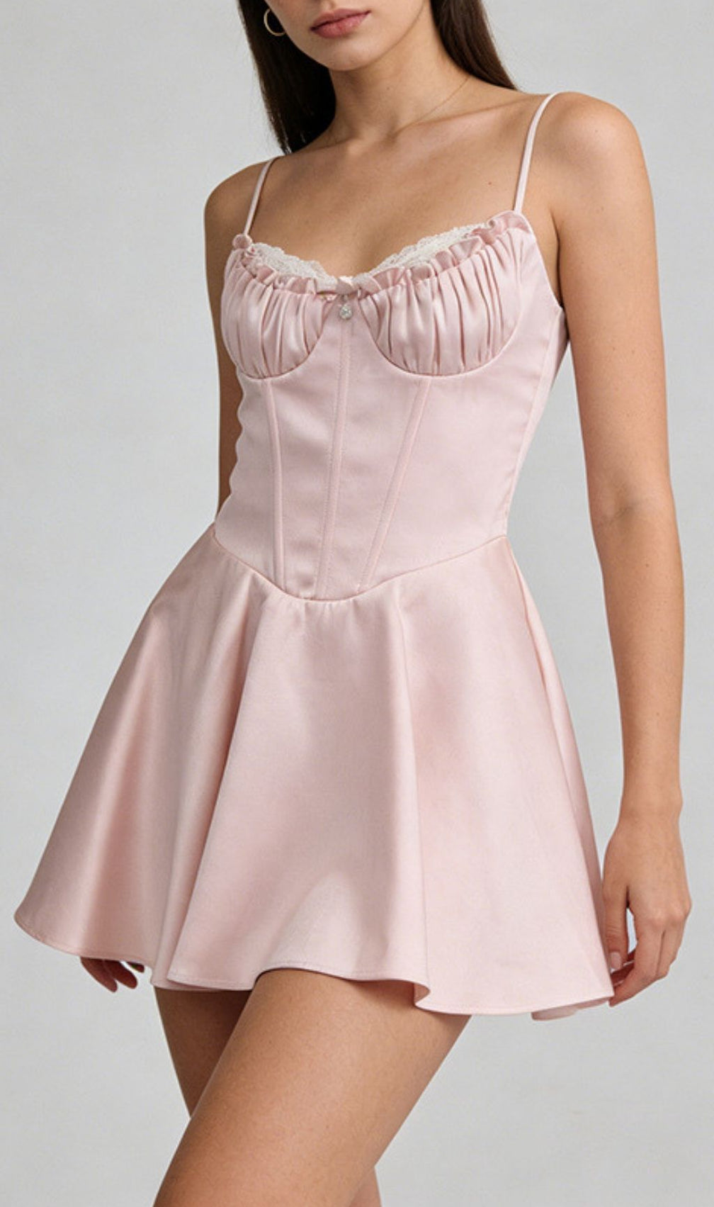 Kelsy Ethereal Blue Satin Corset Mini Dress with Lace Trim