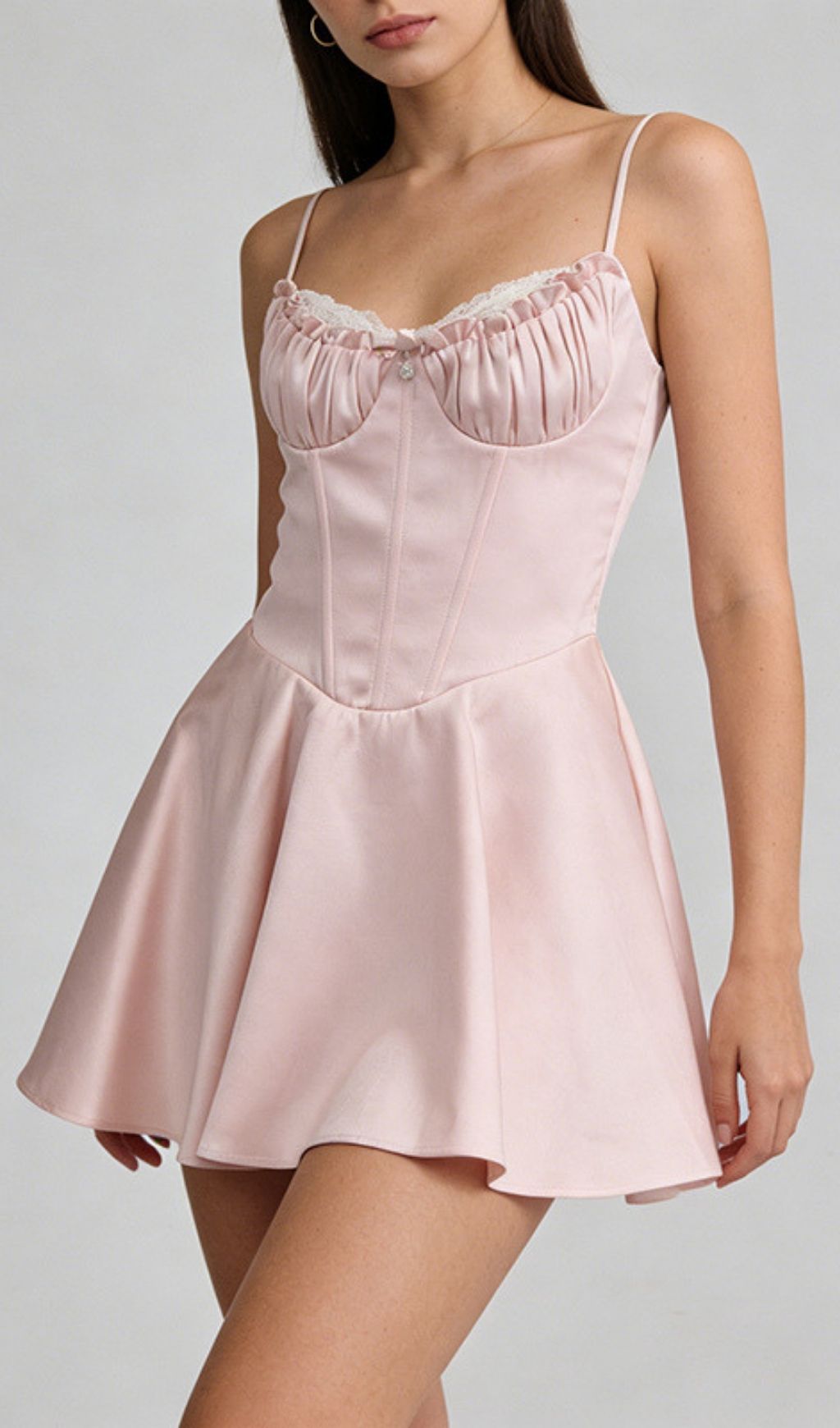 Kelsy Ethereal Blue Satin Corset Mini Dress with Lace Trim