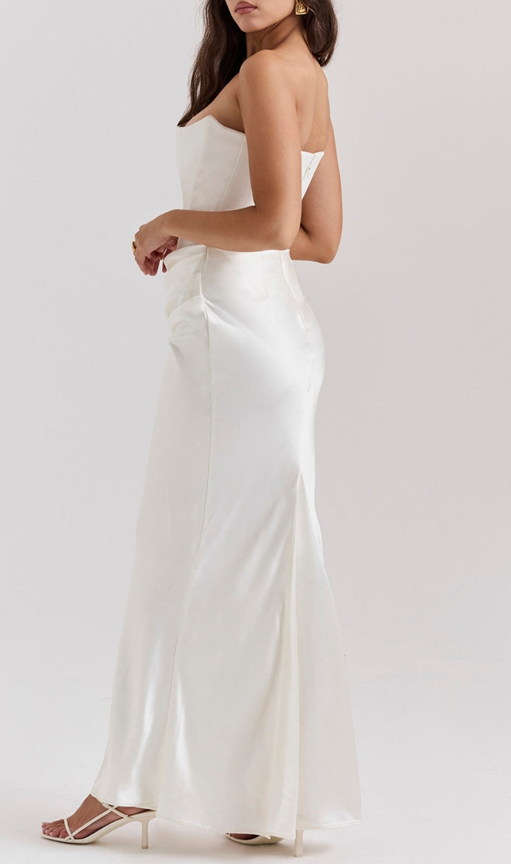 Ruched Corset Dress Maxi Dress In White