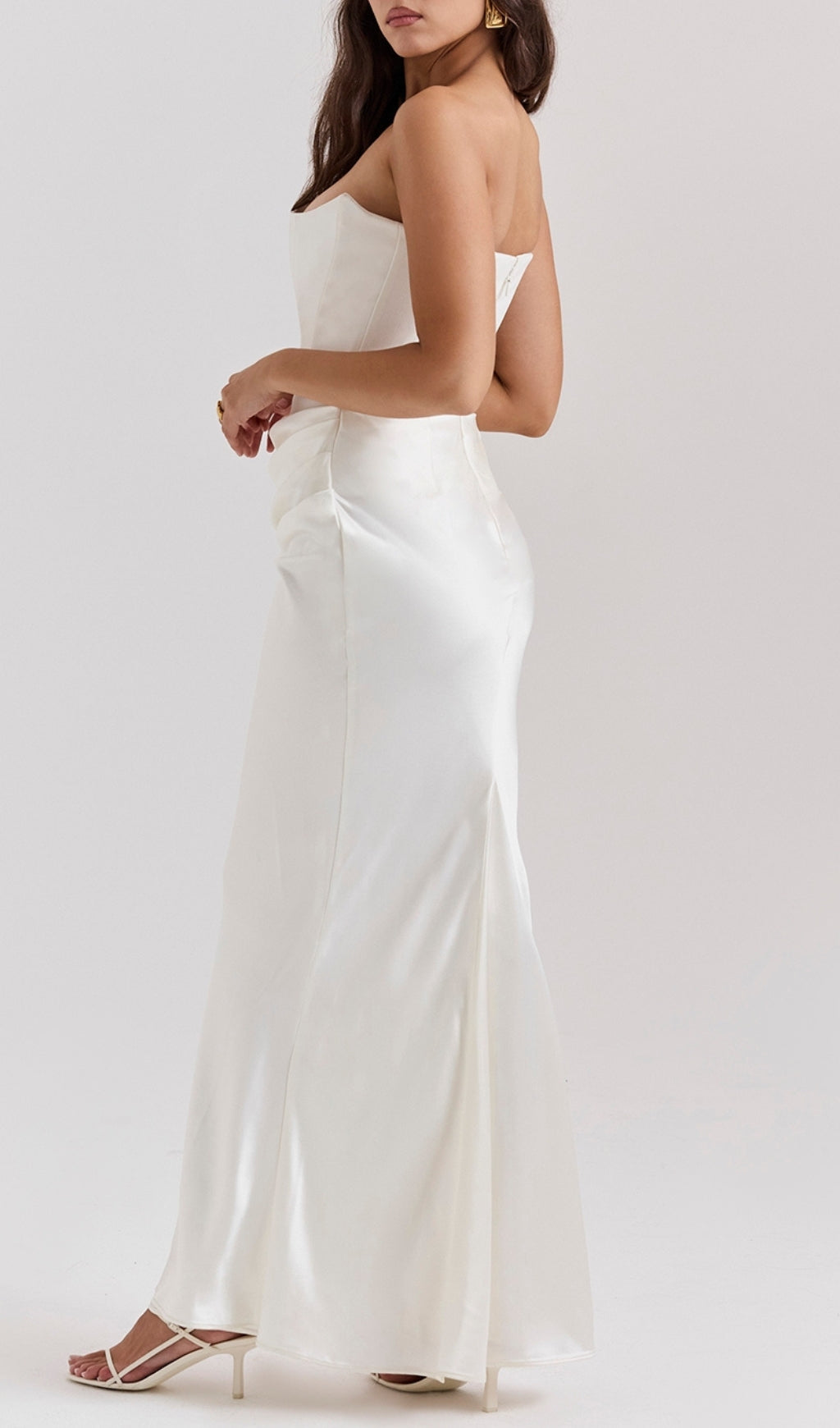 Ruched Corset Dress Maxi Dress In White