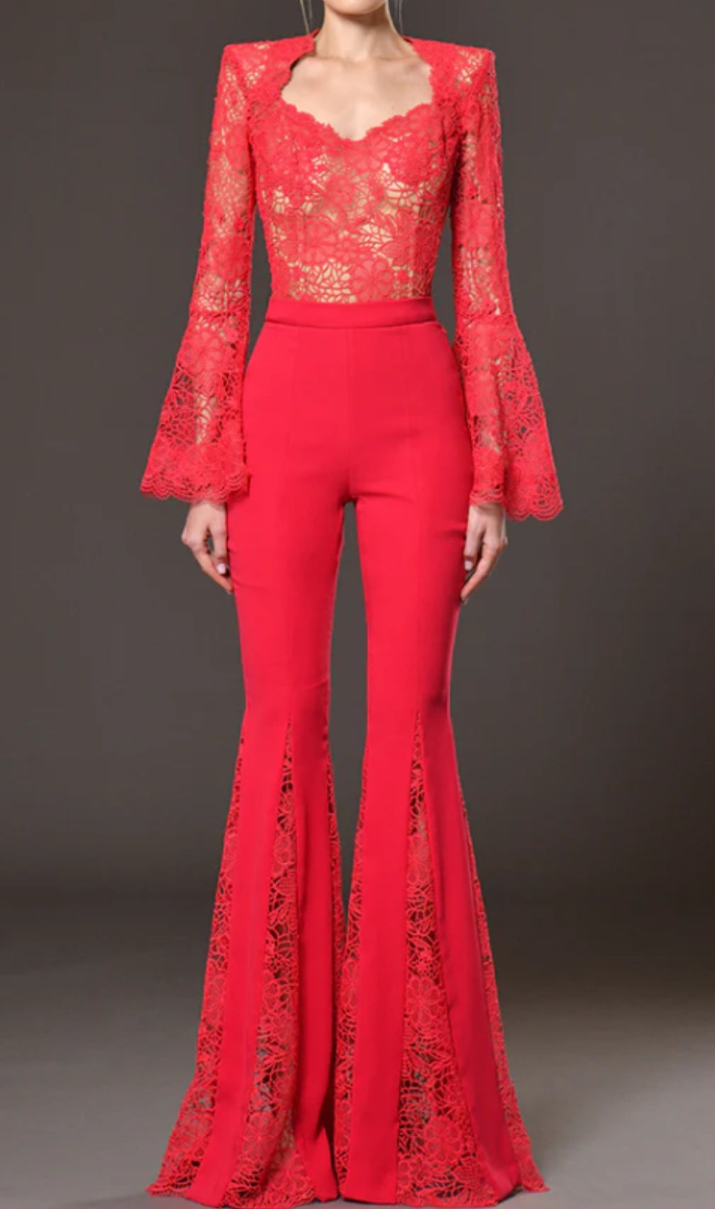 Charli Red Lace Long Sleeve Jumpsuit